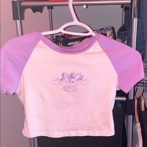 purple and white aesthetic angle cropped tee